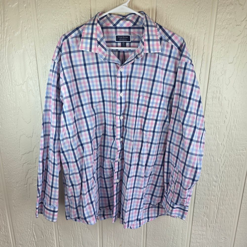 Club Room Men's Casual Plaid Shirt - Blue, Pink, White, XXL